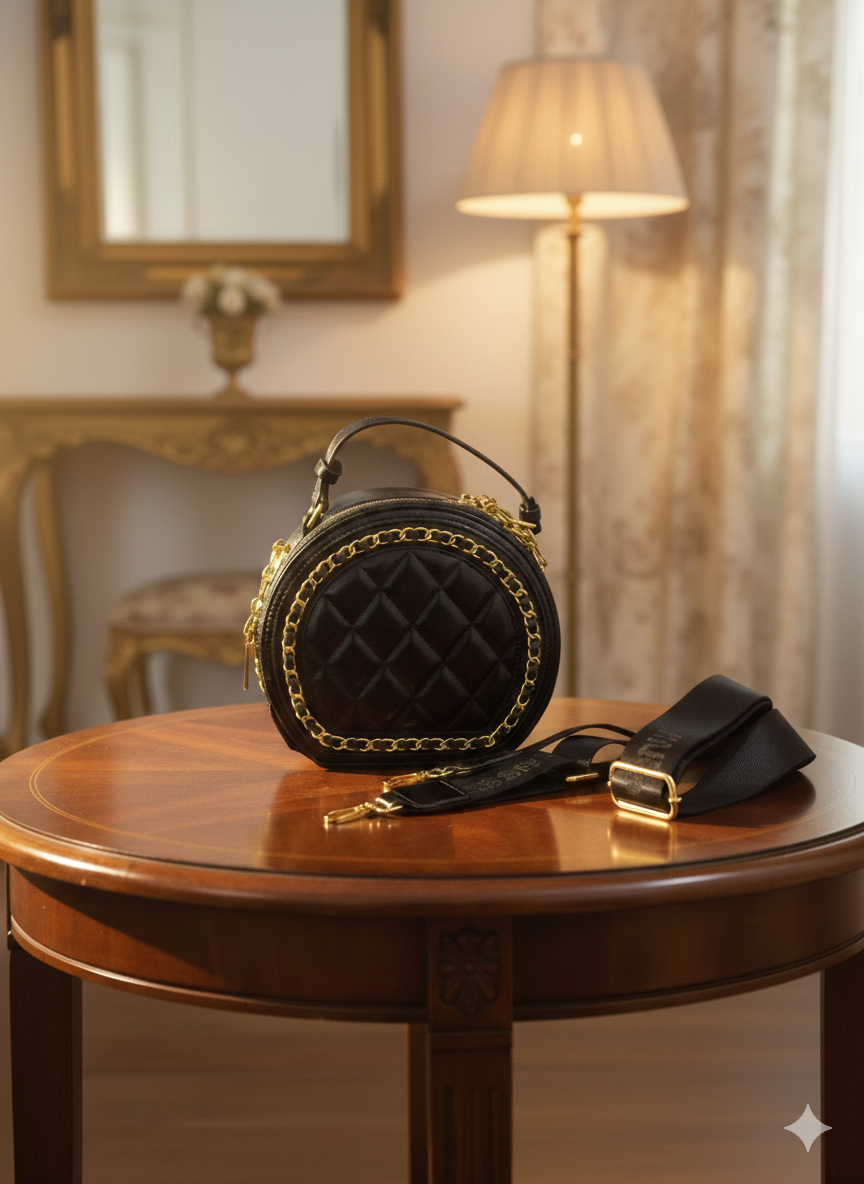 Round-shaped Luxury Black Handbag