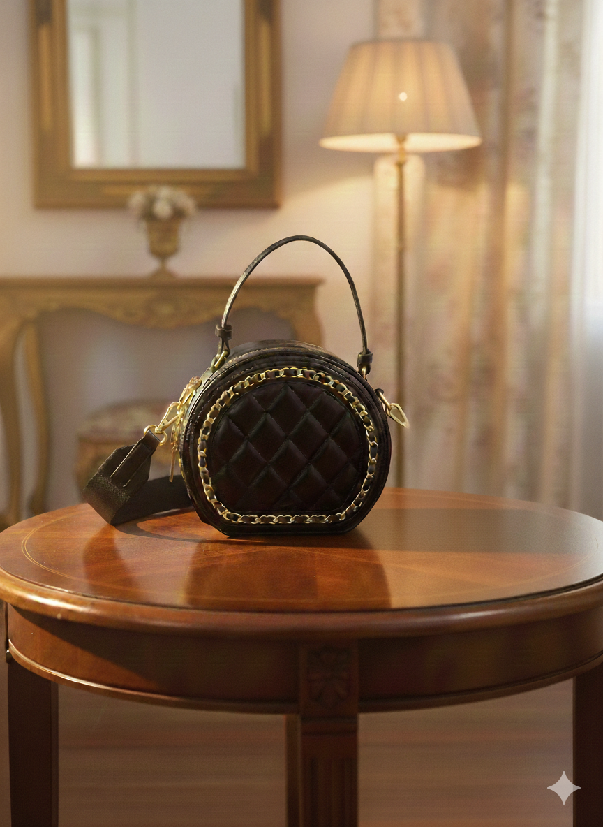 Round-shaped Luxury Black Handbag