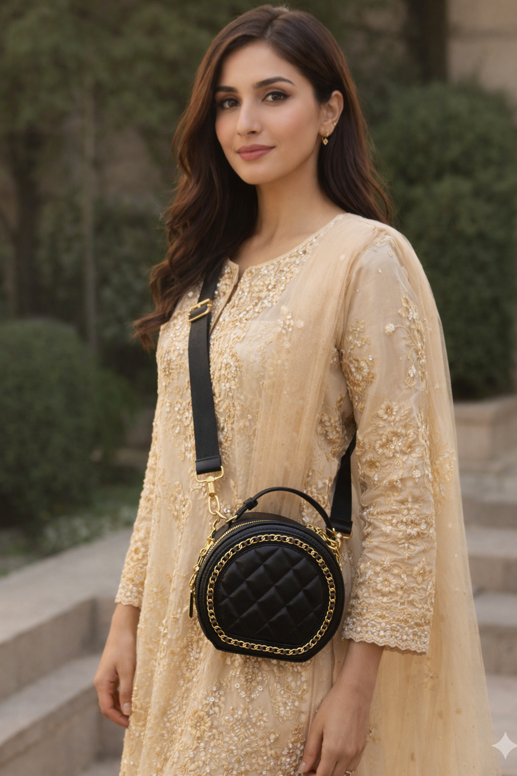 Round-shaped Luxury Black Handbag