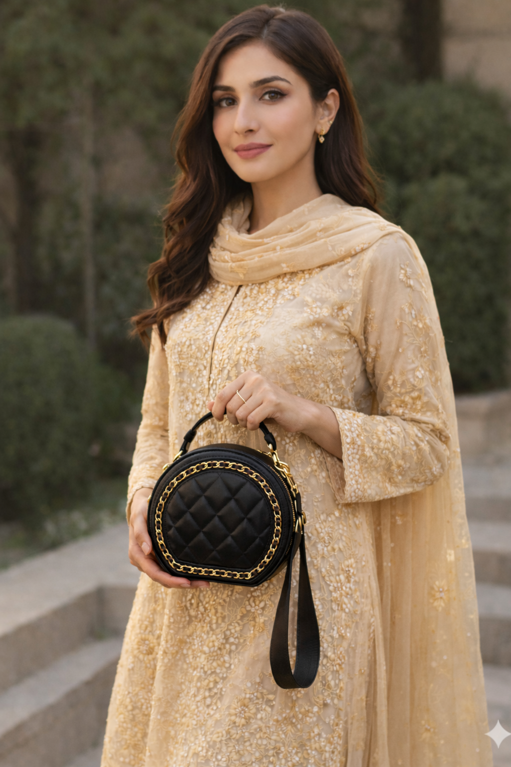 Round-shaped Luxury Black Handbag