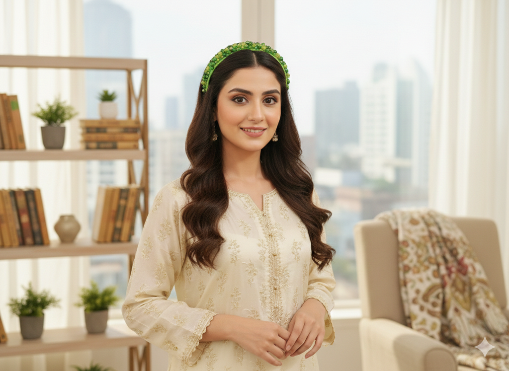 Green Crystal Beaded Handmade Headband