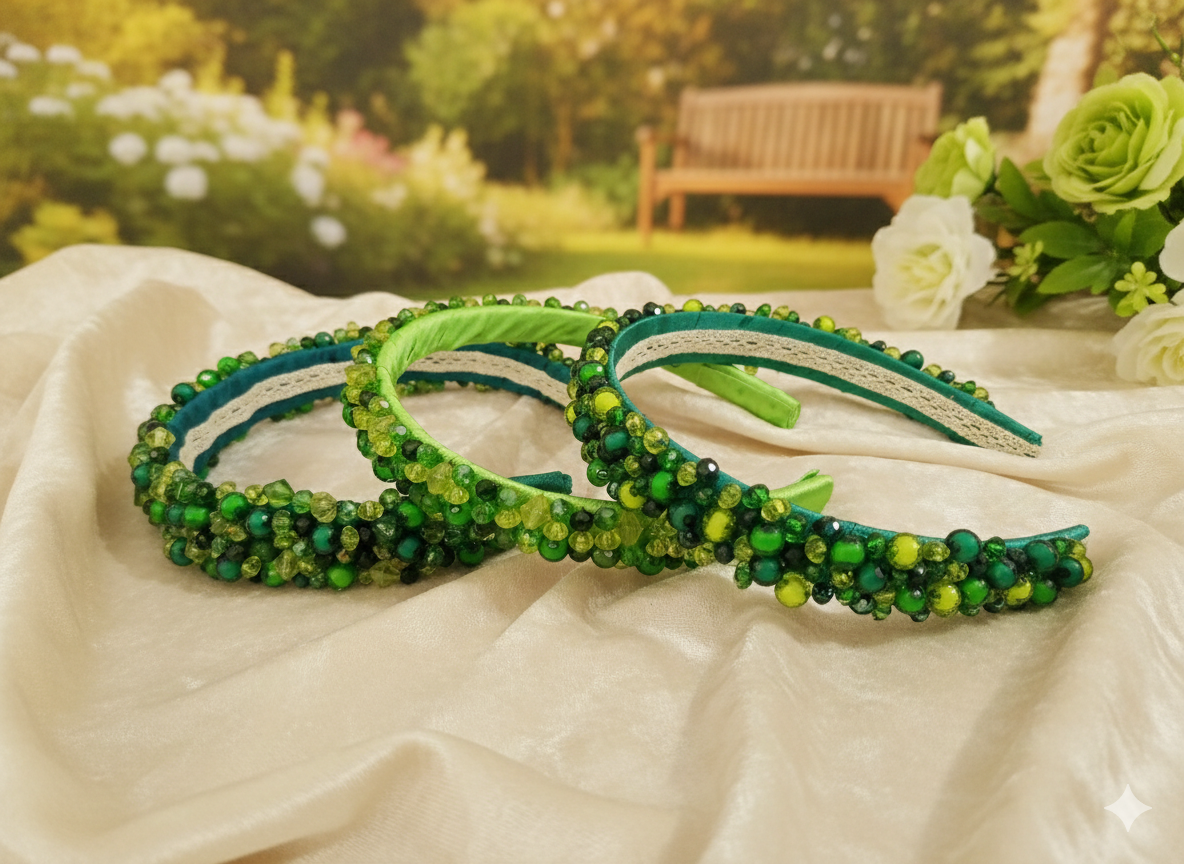 Green Crystal Beaded Handmade Headband