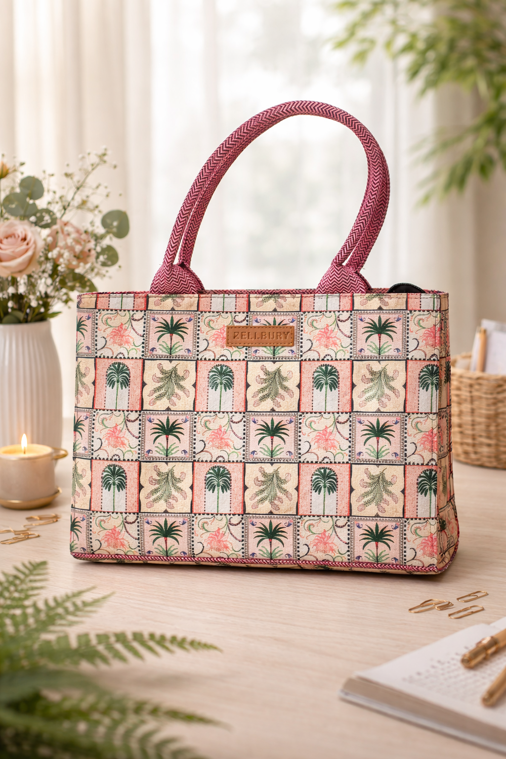 Large Floral Printed Tote Bag- Zellbury