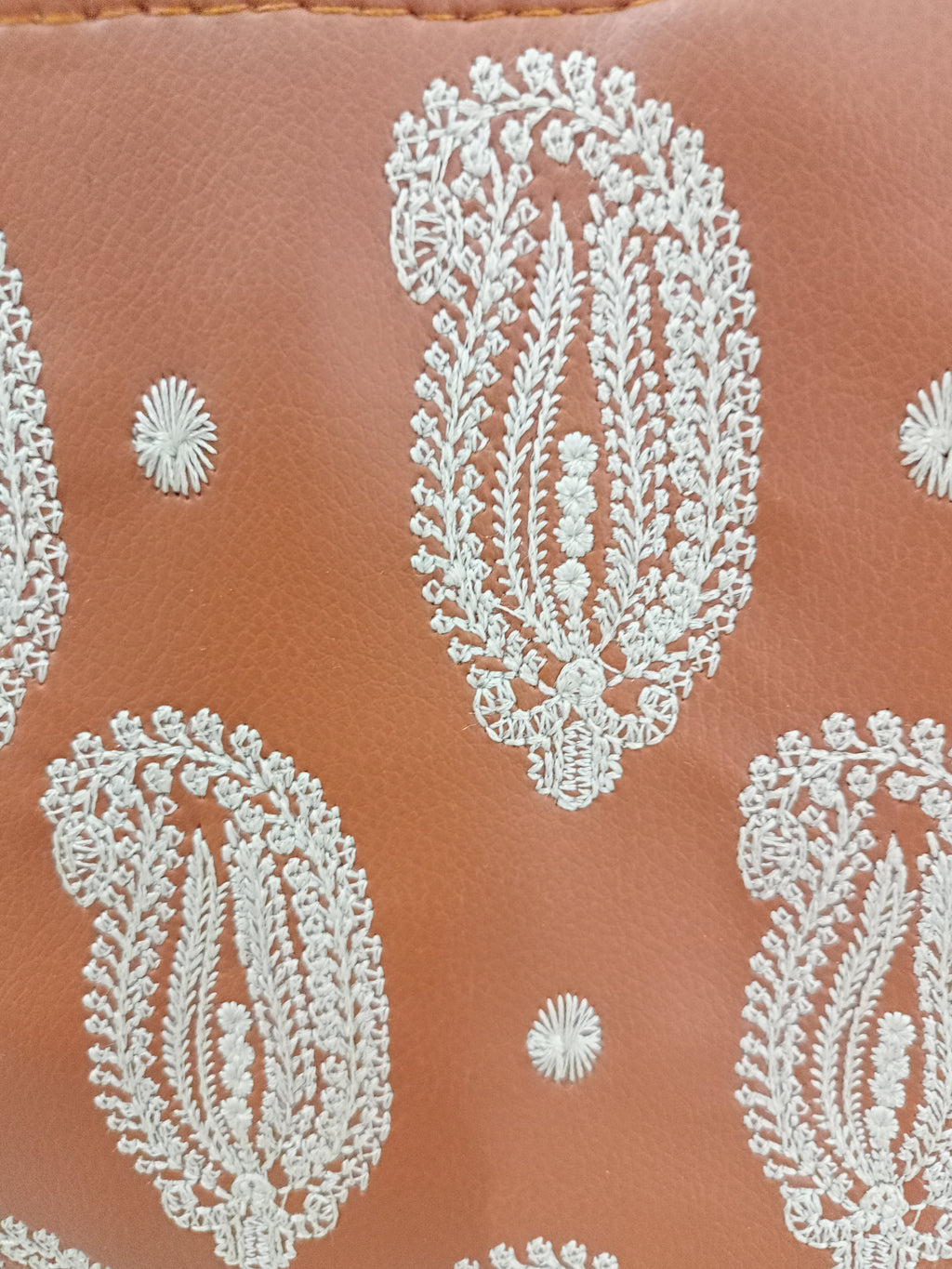 Leather Embroidery Tote- Orange