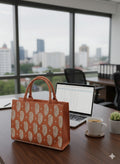 Leather Embroidery Tote- Orange